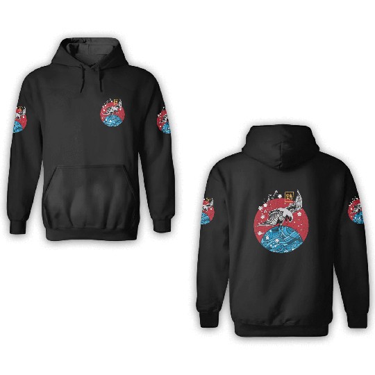 Two Asian Koi Fish on Waves Mountain 3D Hoodies