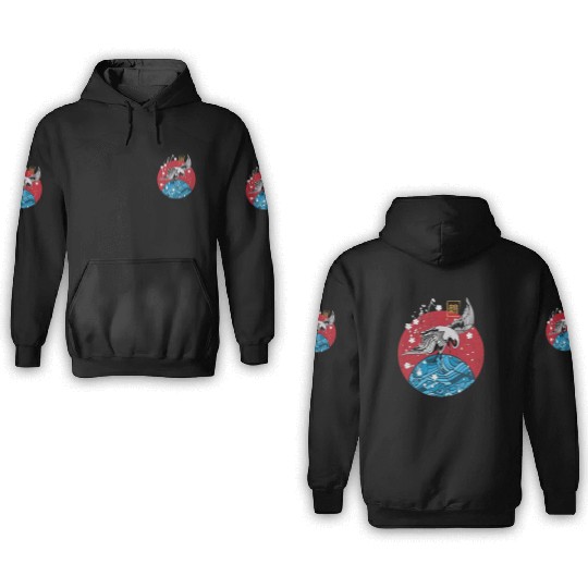 Two Asian Koi Fish on Waves Mountain 3D Hoodies