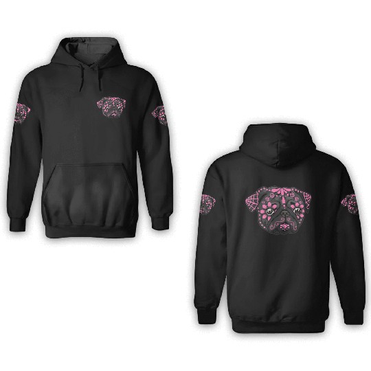 Black Pug Dogs Day of the Dead Sugar Skull Dog 3D Hoodies