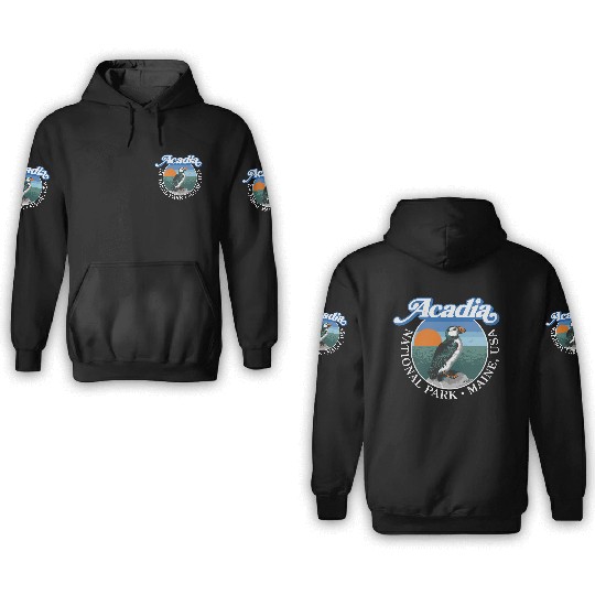 Retro Acadia National Park Vintage Maine Puffin 3D Hoodies