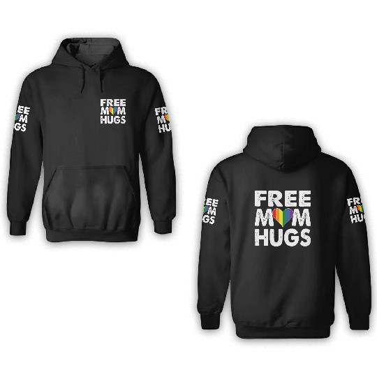 Free Mom Hugs Pride LGBTQ Rainbow Heart 3D Hoodies