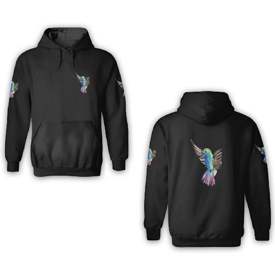 Colorful Watercolor Hummingbird flying pink 3D Hoodies