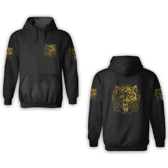 Wild Angry Wolf Tattoo Illustration 3D Hoodies