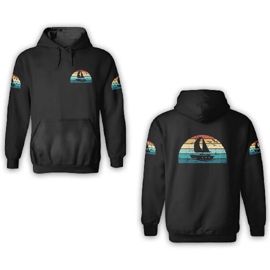 Retro Boating Sunset Vintage boat Sunrise 3D Hoodies