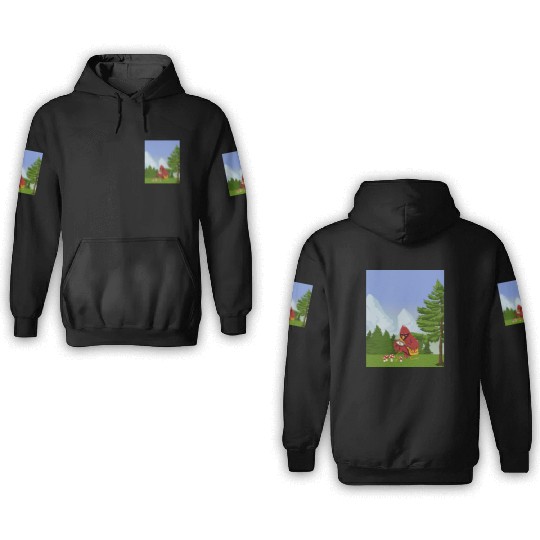 Cardinal Bird Foraging Collecting Mushrooms 3D Hoodies