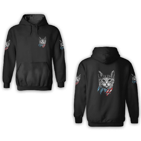 Cat 4th Of July American Flag Patriotic Cat Gift 3D Hoodies