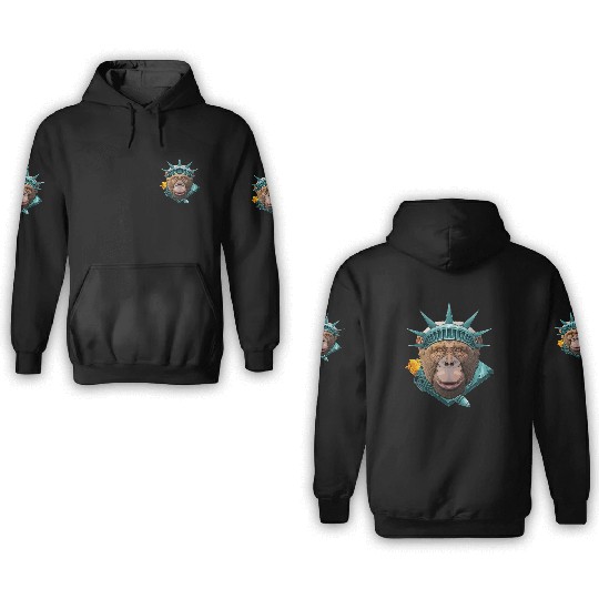 Statue Of Liberty Chimpanzee 4th Of July Animal US 3D Hoodies