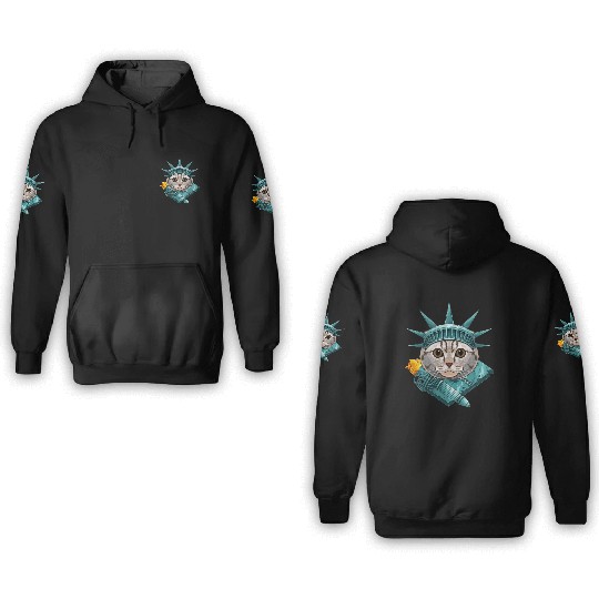 Statue Of Liberty Scottish Fold 4th Of July Cat US 3D Hoodies