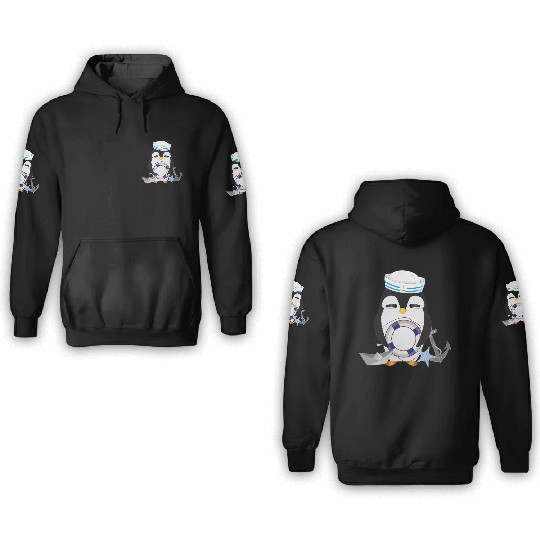 cute penguin as a sailor in marine look 3D Hoodies