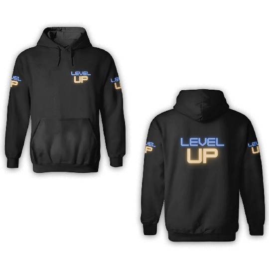 Black Level Up Neon Typography 3D Hoodies