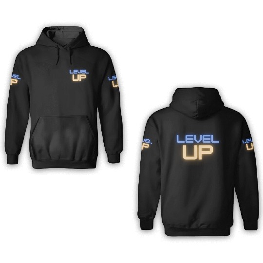 Black Level Up Neon Typography 3D Hoodies