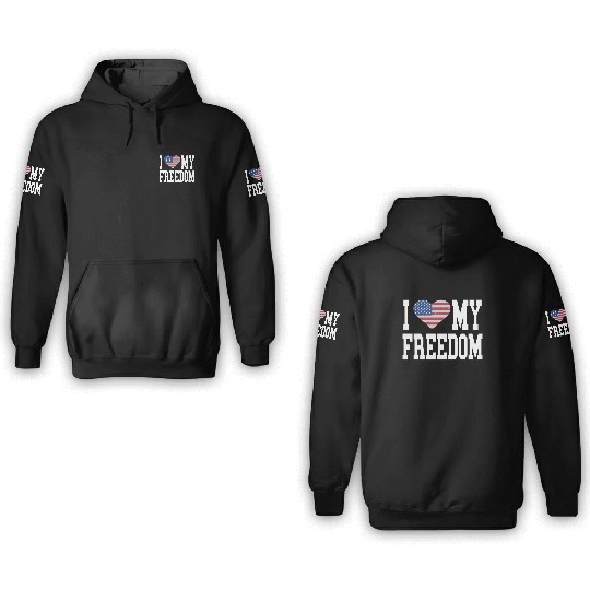 Patriotic American Flag I Heart Freedom, I Love 3D Hoodies