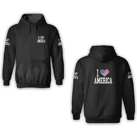 US Flag Proud American I Heart America, I Love 3D Hoodies