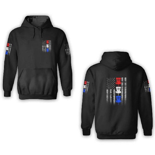 Red White and Blue Disc Golf Flag 3D Hoodies
