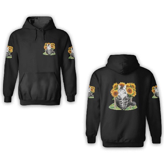 Black Cat With SunFlowers, Gifts For Kitten Lovers 3D Hoodies