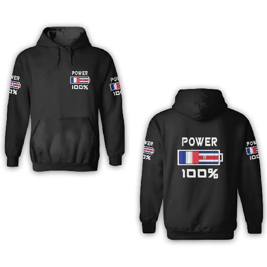 Costa Rica and France Power 100% 3D Hoodies