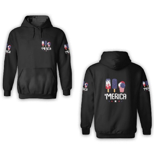 Merica Ice Cream Lover Popsicles US Flag 3D Hoodies