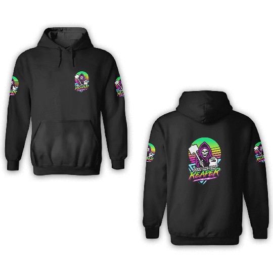 Fear The Gym Reaper Fitness Retro Neon Synthwave 3D Hoodies