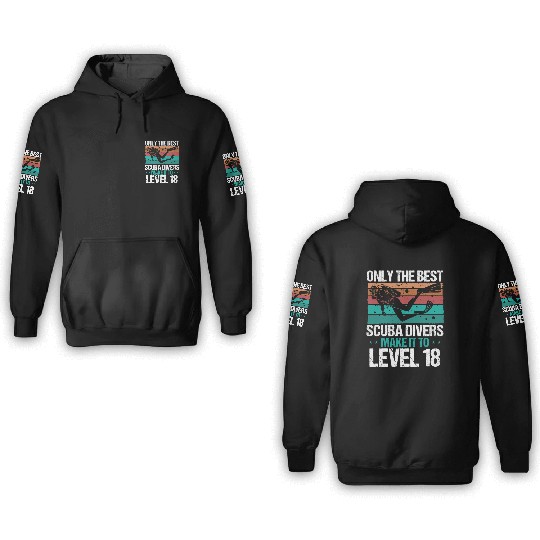 18 Scuba Diving Level 18 Year Diver Snorkeling 3D Hoodies