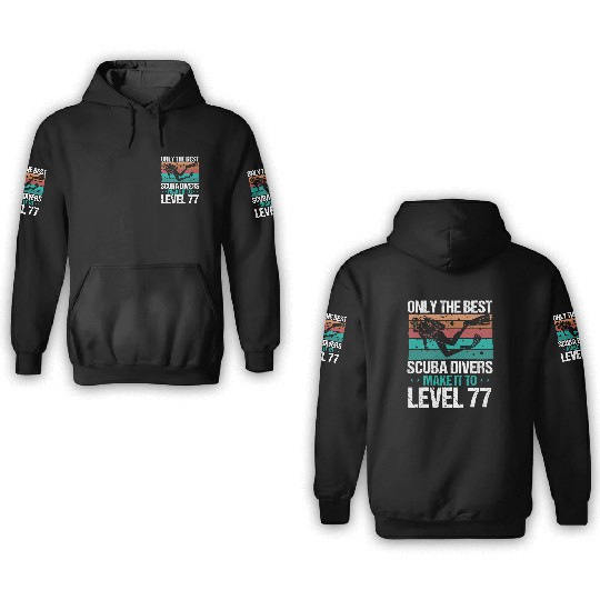 77 Scuba Diving Level 77 Year Diver Snorkeling 3D Hoodies