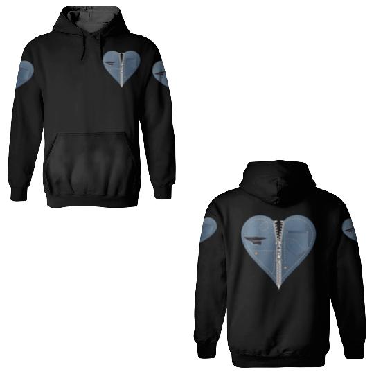 light blue heart in jeans look with zipper 3D Hoodies