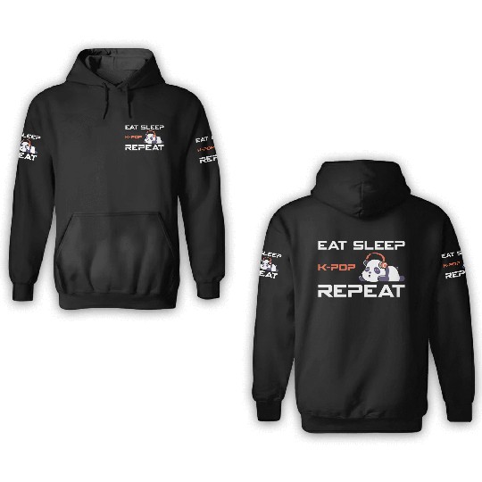 eat sleep k-pop, k pop music, korean pop music 3D Hoodies