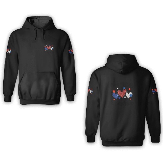 God Bless America Patriotic USA Hearts 4th of July 3D Hoodies