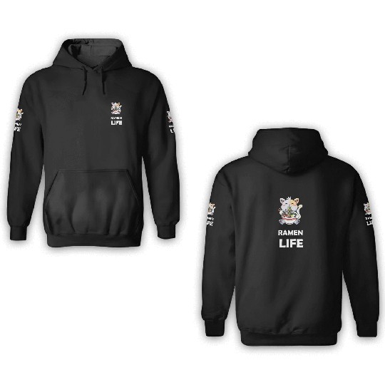 ramen life cat eat 3D Hoodies