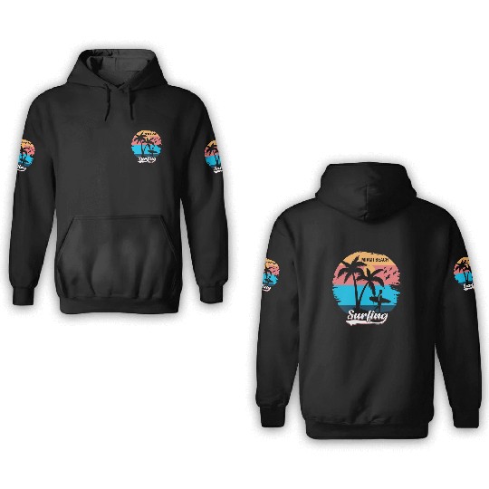 Retro Vintage Sunset Surfing Style Miami Beach 3D Hoodies