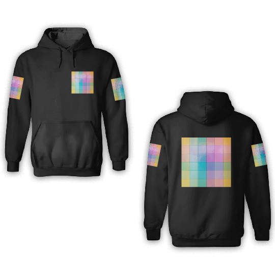 Rainbow Shimmer Multi Squares Pattern 3D Hoodies