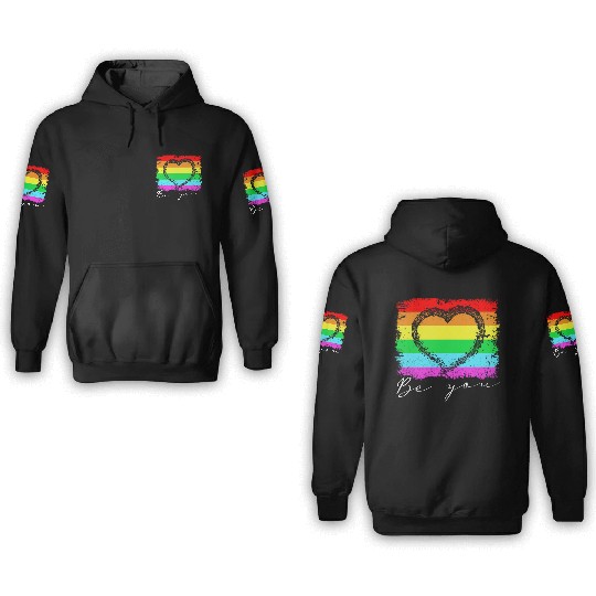 Be you - Rainbow Heart Love Gay LGBTQ Tolerance 3D Hoodies