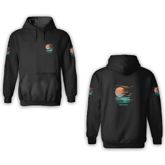 Artistic Honolulu Oahu Hawaii Palm Tree Vacation 3D Hoodies