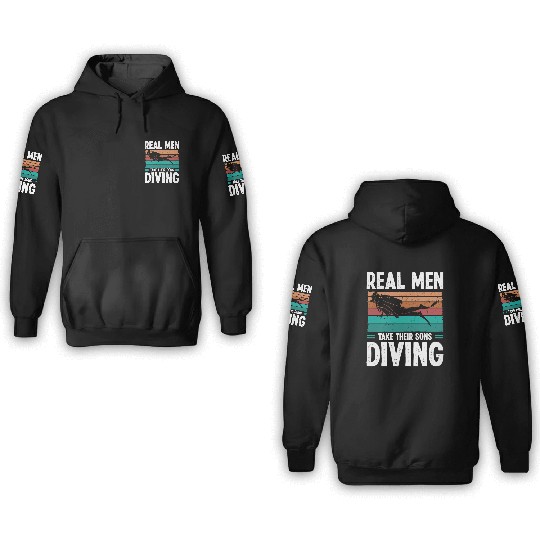 Diver Real Men taker their Sons Scuba Diving 3D Hoodies
