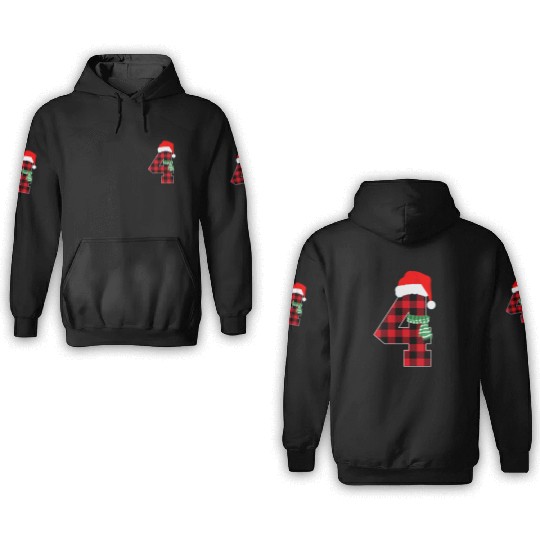 Number 4 Christmas Theme Xmas 4th Bday 4 Year Old 3D Hoodies