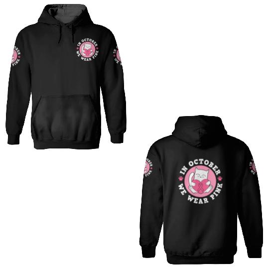 In October We Wear Pink Breast Cancer Warrior Cat 3D Hoodies