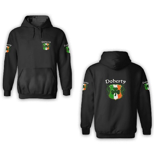 Doherty Irish Surname Ireland Flag Shield Shamrock 3D Hoodies