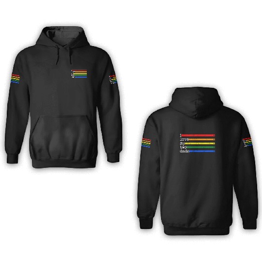 Proud Dad 3D Hoodies, I Love My 2 Dads Rainbow Heart Gay