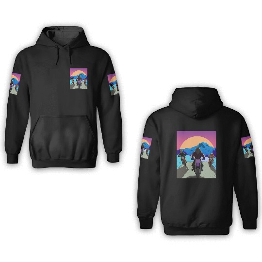 Dirt Bike Rider Sunset Mountain Road 3D Hoodies