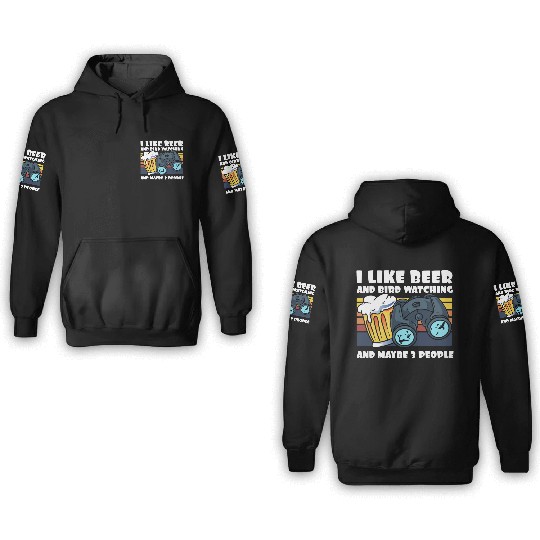 Birdwatching I Like Beer Binoculars Ornithologist 3D Hoodies