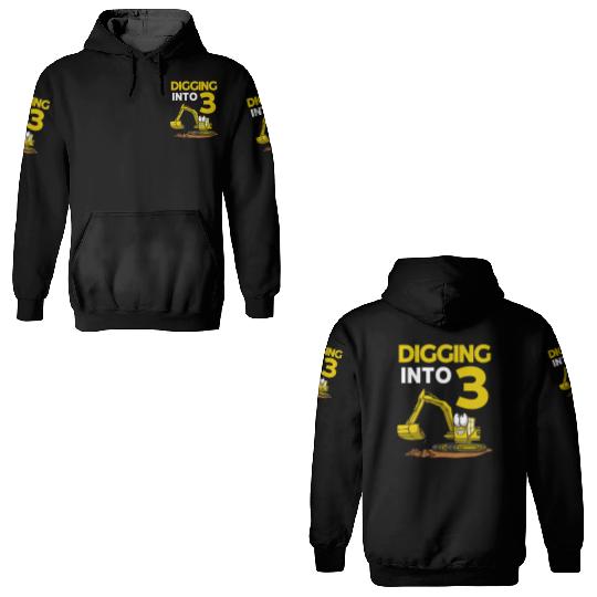 Excavator Driver Digging Into 3 Birthday Excavator 3D Hoodies