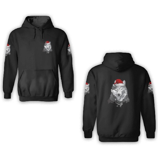 Grey Wolf Christmas Santa Hat Wolves Lover Wolfmas 3D Hoodies