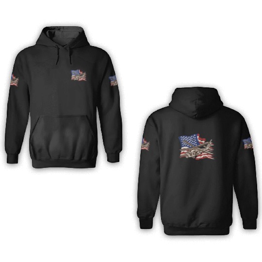 Helicopter with american flag background - chopper 3D Hoodies