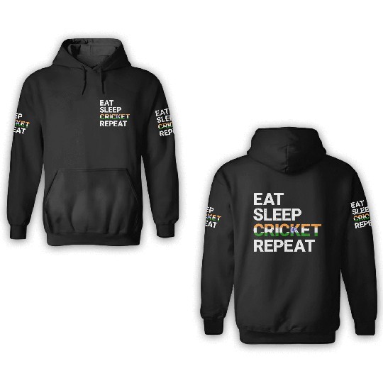 Eat Sleep Cricket Repeat IND Flag Sports Gift 3D Hoodies
