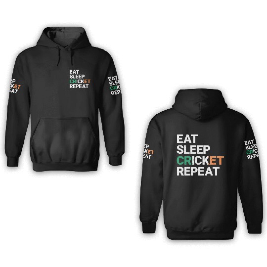 Eat Sleep Cricket Repeat Ireland Flag Sports Gift 3D Hoodies