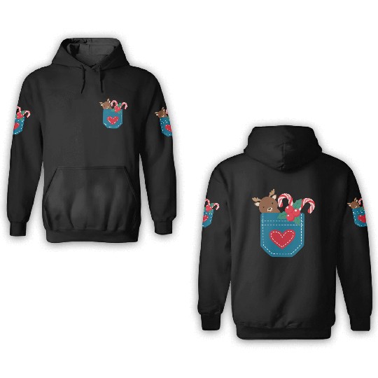 Christmas moose peppermint pocket 3D Hoodies
