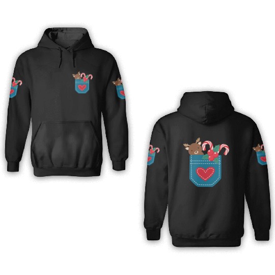 Christmas moose peppermint pocket 3D Hoodies