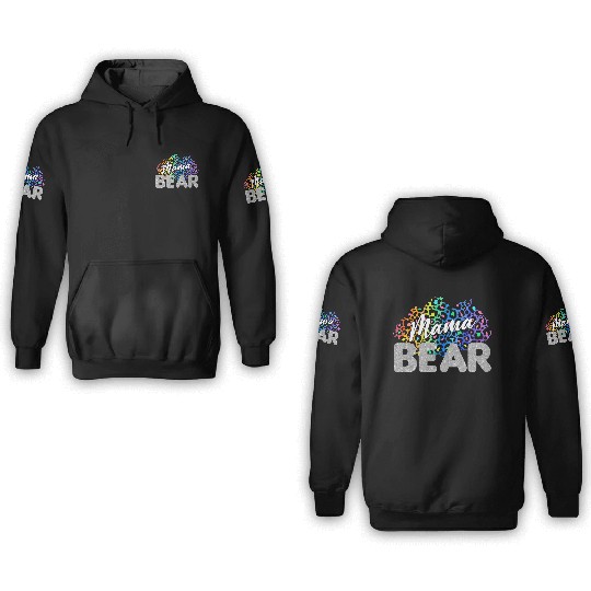 Mama Bear Leopard Silver Glitter 3D Hoodies