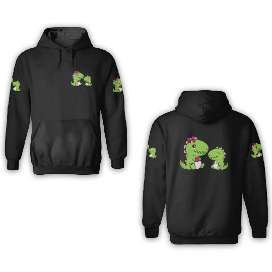 Big sister brother dino siblings boy girl heart 3D Hoodies