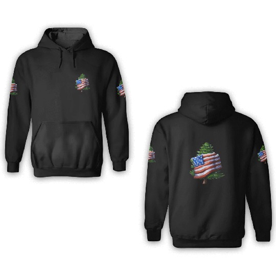 Patriotic Christmas US Flag Wrapped Christmas Tree 3D Hoodies