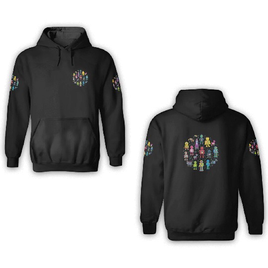 Robots in Space grey fun Robot 3D Hoodies